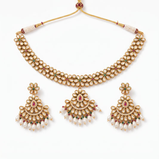 Ishita · Gold Kundan Choker Set necklace set — pure white studio view | Allure Jewelry by Rushi