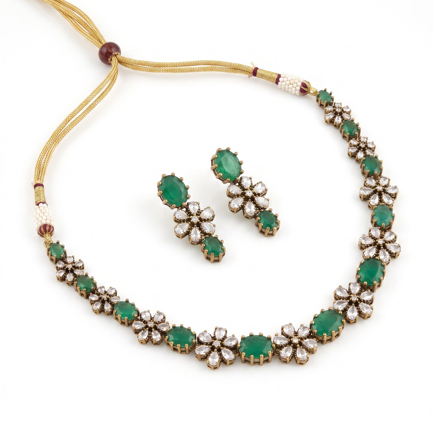 Navleen · Emerald AD Necklace Set — pure white studio view | Allure Jewelry by Rushi