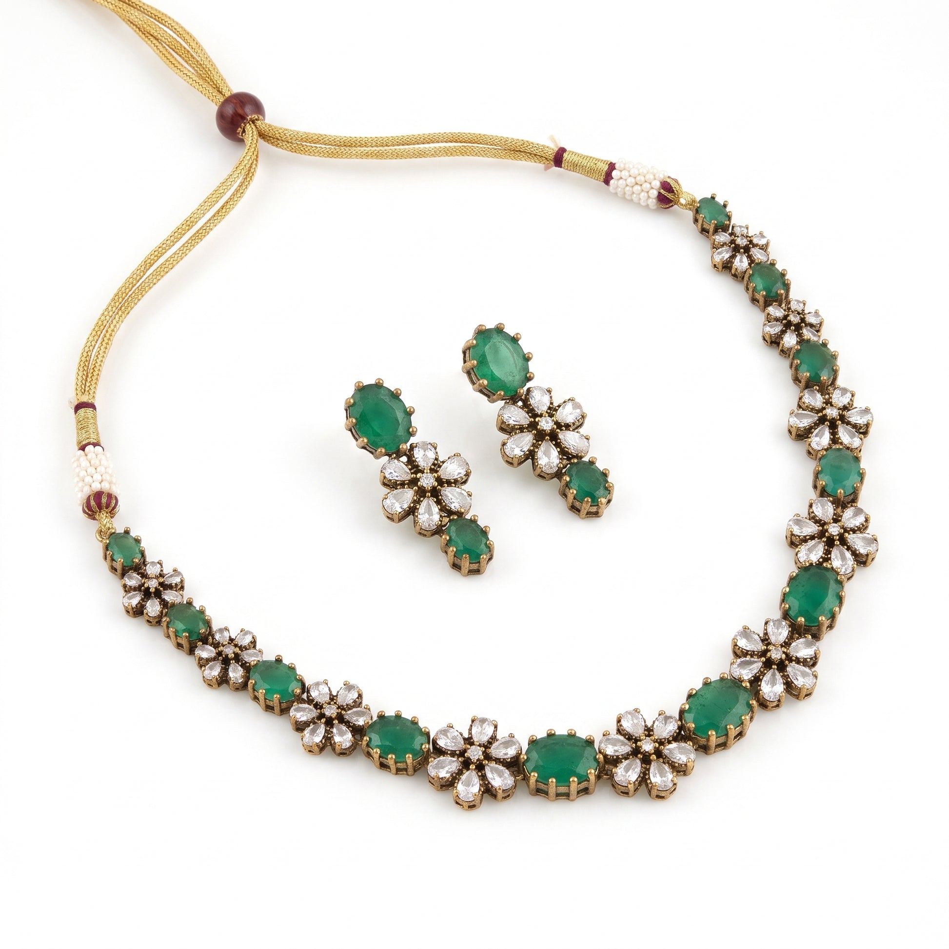 Navleen · Emerald AD Necklace Set — pure white studio view | Allure Jewelry by Rushi