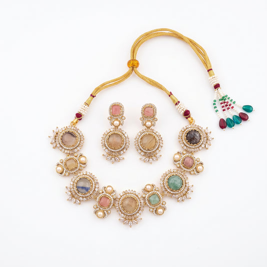 Radhika · Multi · Color Stone Necklace Set — pure white studio view | Allure Jewelry by Rushi