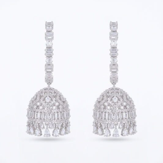 Mahnoor · Silver AD Jhumka Earrings — pure white studio view | Allure Jewelry by Rushi