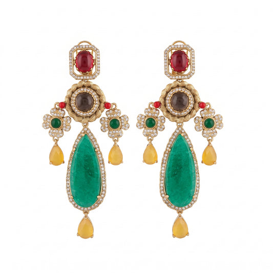 Mehr · Gold · tone Multi · stone Drop Earrings — pure white studio view | Allure Jewelry by Rushi