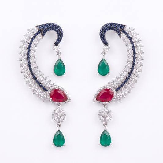 Mahnoor · AD Ruby Emerald Ear Cuffs Earrings — pure white studio view | Allure Jewelry by Rushi