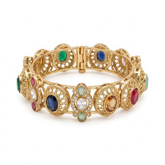 Keya · Multi · Stone Hinged Bracelet — pure white studio view | Allure Jewelry by Rushi