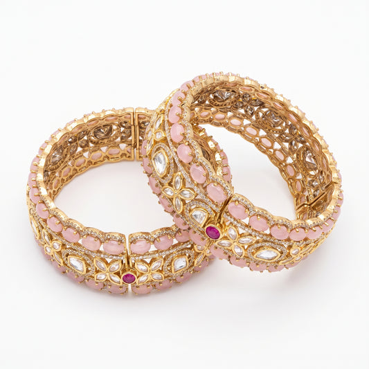 Aiza · Rose Pink Polki Bangles — pure white studio view | Allure Jewelry by Rushi