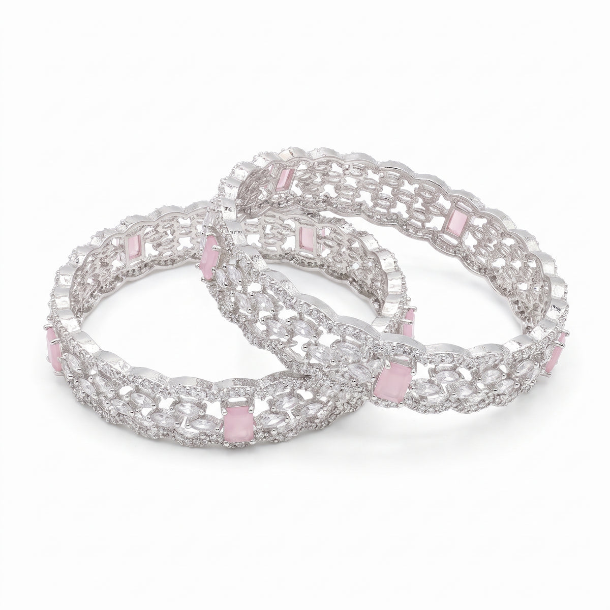 Sukhmani · Silver AD Pink Bangles — pure white studio view | Allure Jewelry by Rushi