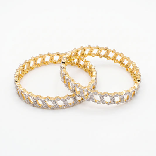 Malini · Gold AD Wavy Bangles — pure white studio view | Allure Jewelry by Rushi