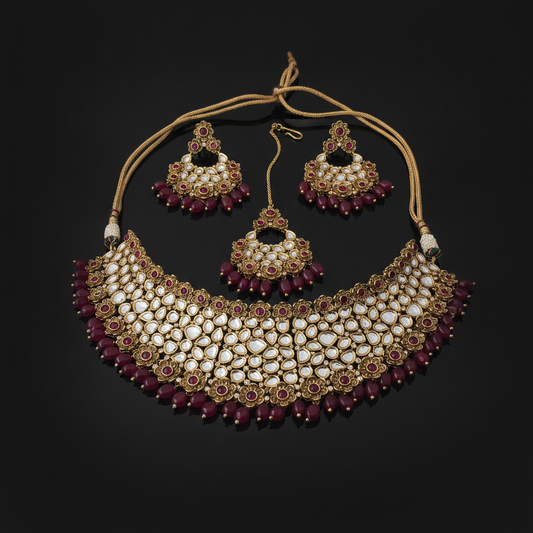 Rania · Kundan Ruby Choker Set — pure white studio view | Allure Jewelry by Rushi