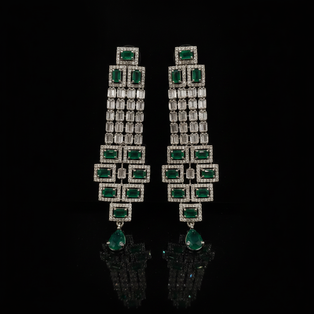 Layla · Emerald Baguette Drop Earrings | Allure Jewelry by Rushi