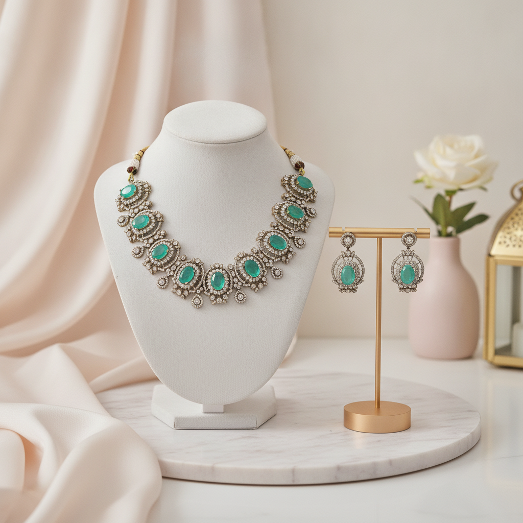 Hana · Emerald AD Choker Set | Allure Jewelry by Rushi