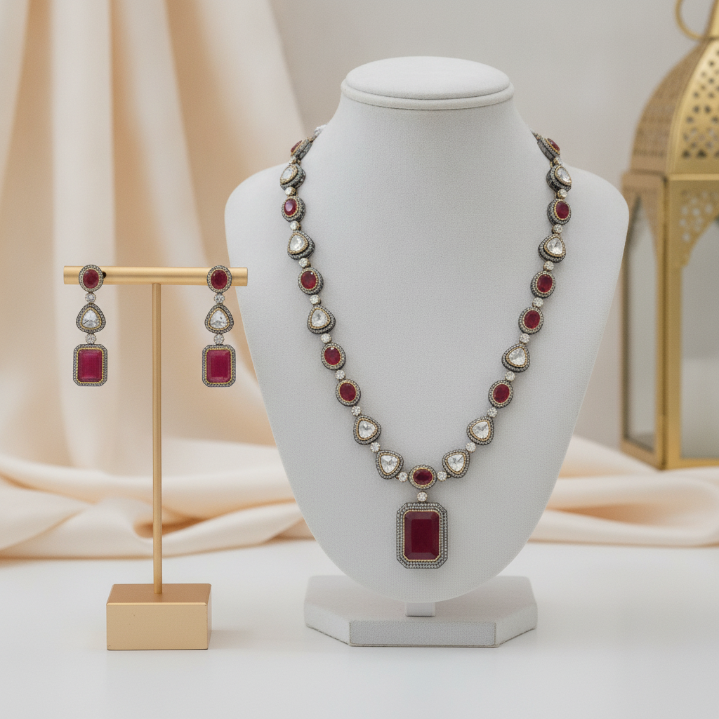 Hana · Ruby Polki Oxidized Necklace Set | Allure Jewelry by Rushi