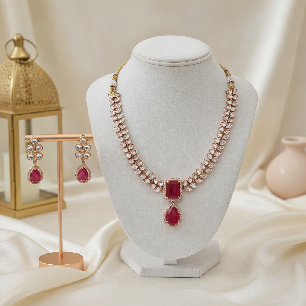 Maryam · Rose Gold Ruby AD Set | Allure Jewelry by Rushi