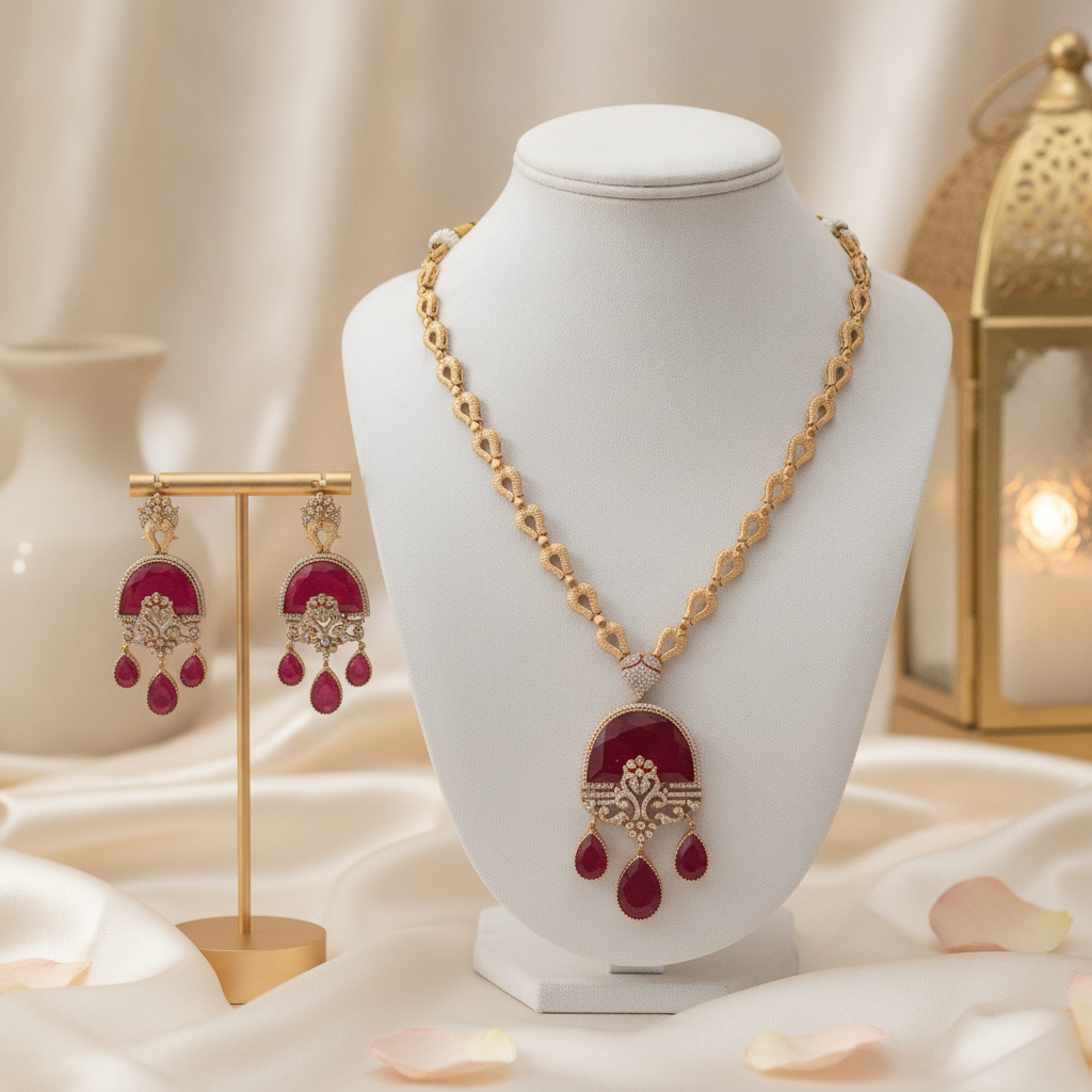 Hana · Red AD Gold Necklace Set | Allure Jewelry by Rushi