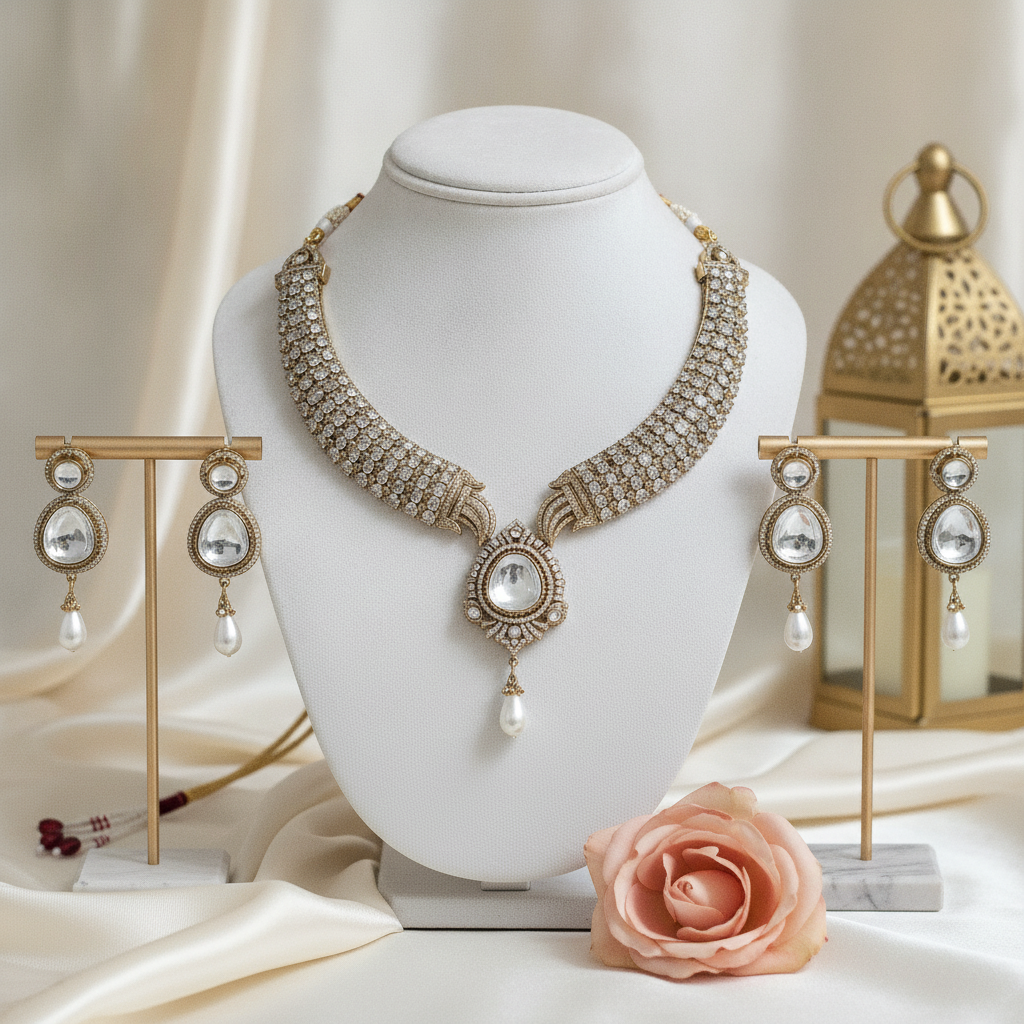 Hafsa · Gold AD Polki Pearl Set | Allure Jewelry by Rushi