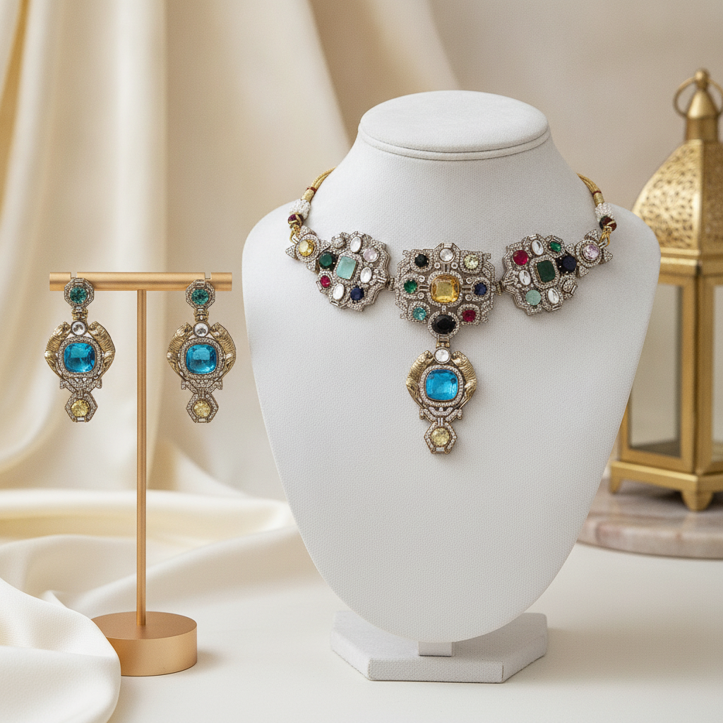 Layla · Multi · color AD Polki Necklace Set | Allure Jewelry by Rushi