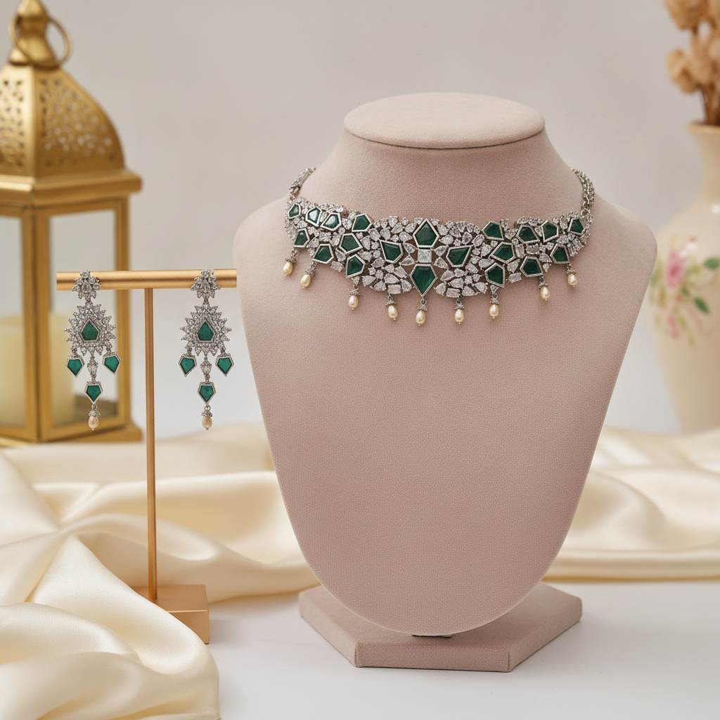 Hafsa · Emerald AD Choker Set | Allure Jewelry by Rushi