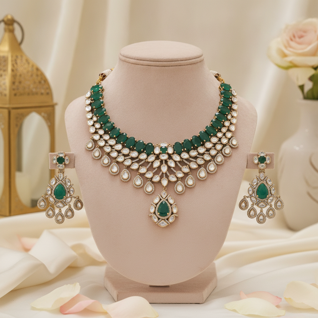 Maryam · Emerald Polki Bridal Set | Allure Jewelry by Rushi