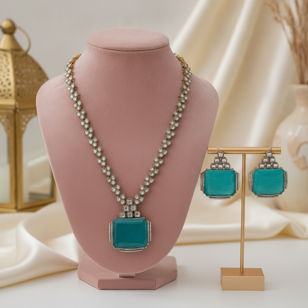 Sana · Teal Polki Stone Necklace Set | Allure Jewelry by Rushi