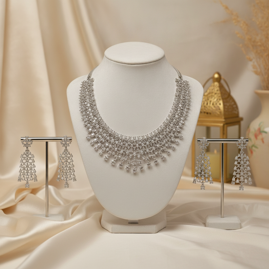 Eshal · Silver AD Necklace Set | Allure Jewelry by Rushi