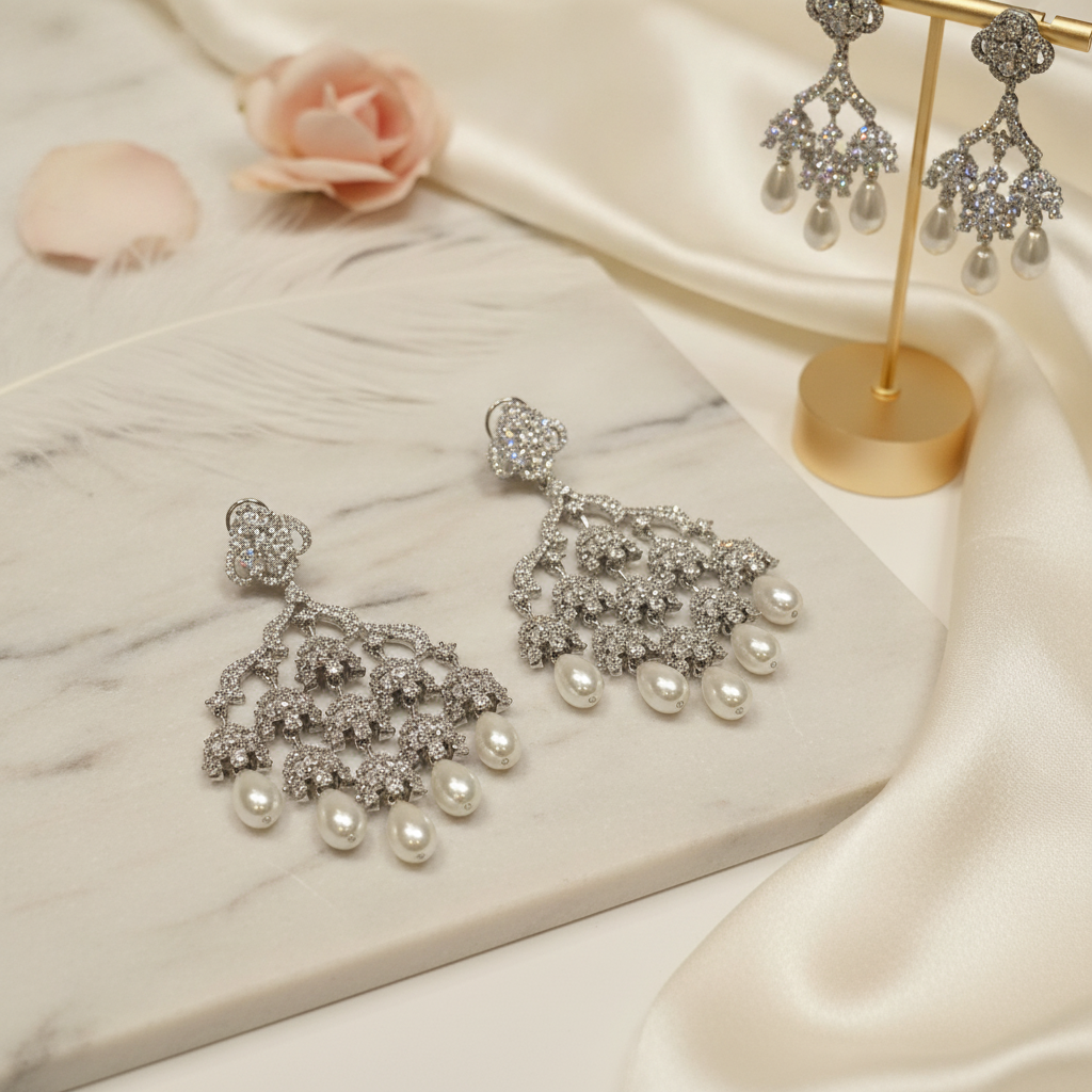 Bushra · AD Chandelier Pearl Earrings | Allure Jewelry by Rushi