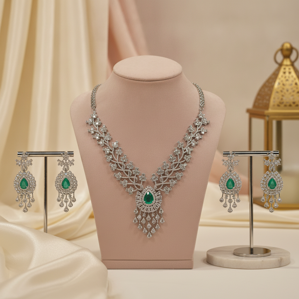 Kavya · Emerald AD Chandelier Set | Allure Jewelry by Rushi