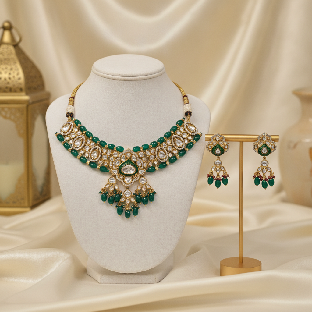 Kiara · Gold Polki Emerald Green Choker Set | Allure Jewelry by Rushi