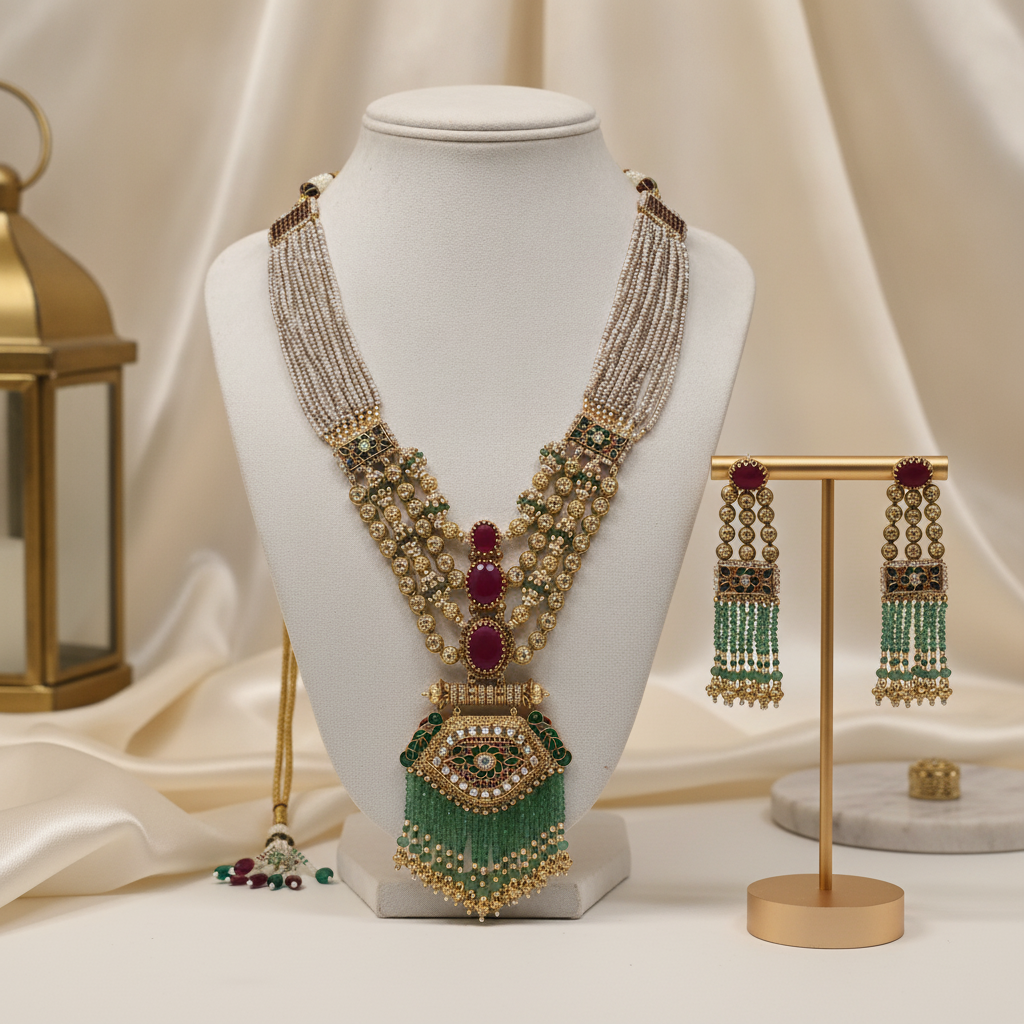 Aria · Pearl Kundan Ruby Green Set | Allure Jewelry by Rushi