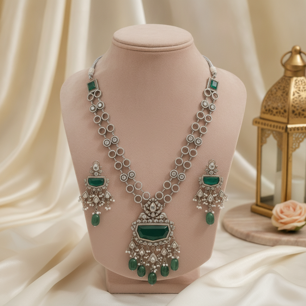 Alizeh · Emerald AD Necklace Set | Allure Jewelry by Rushi