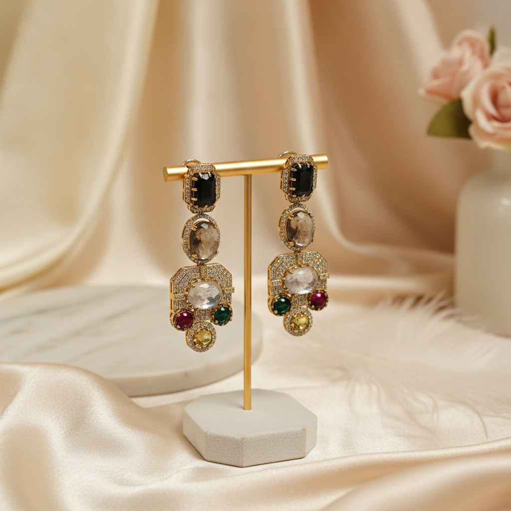 Simran · Multi · Stone AD Drop Earrings | Allure Jewelry by Rushi