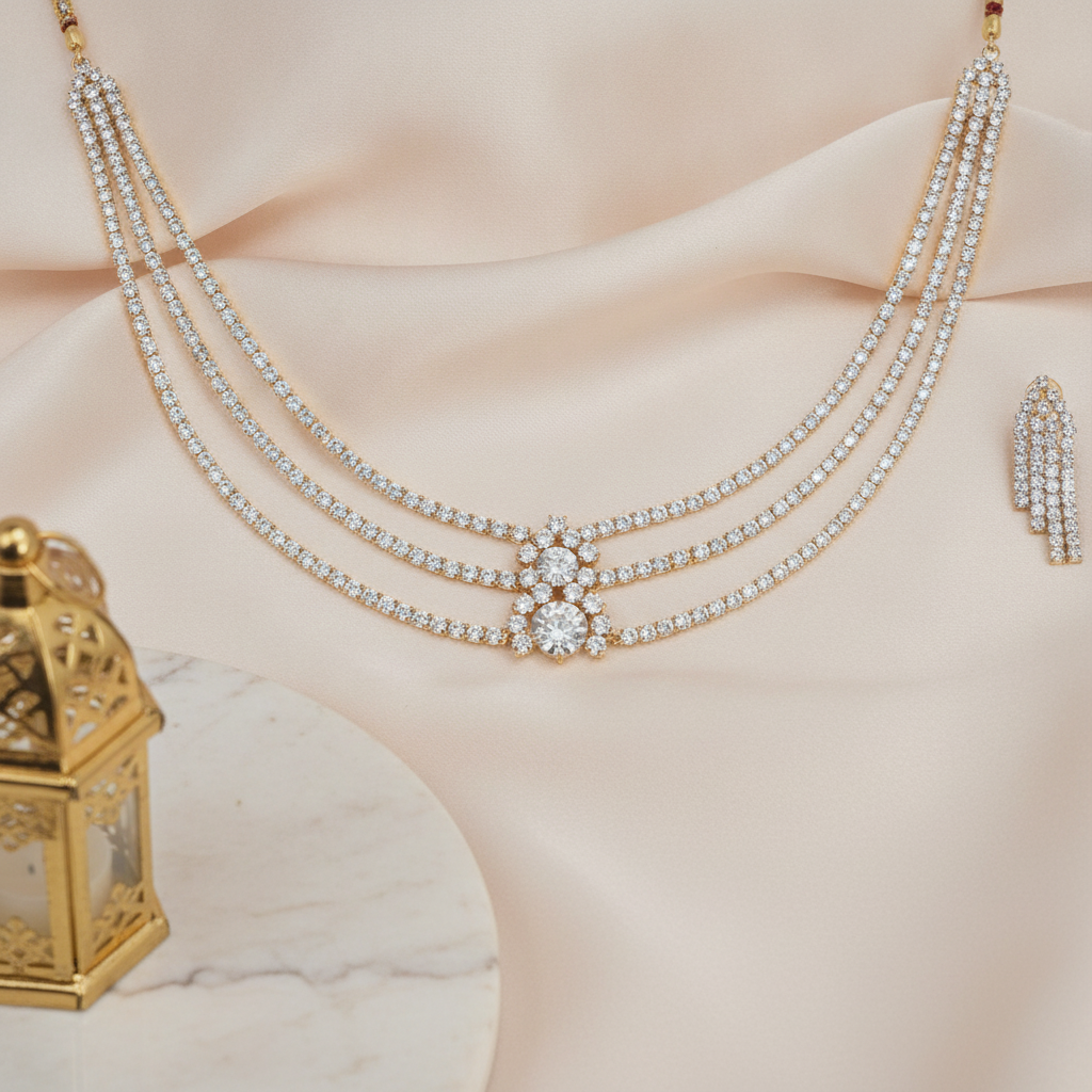 Aanya · Gold AD Layered Necklace Set | Allure Jewelry by Rushi