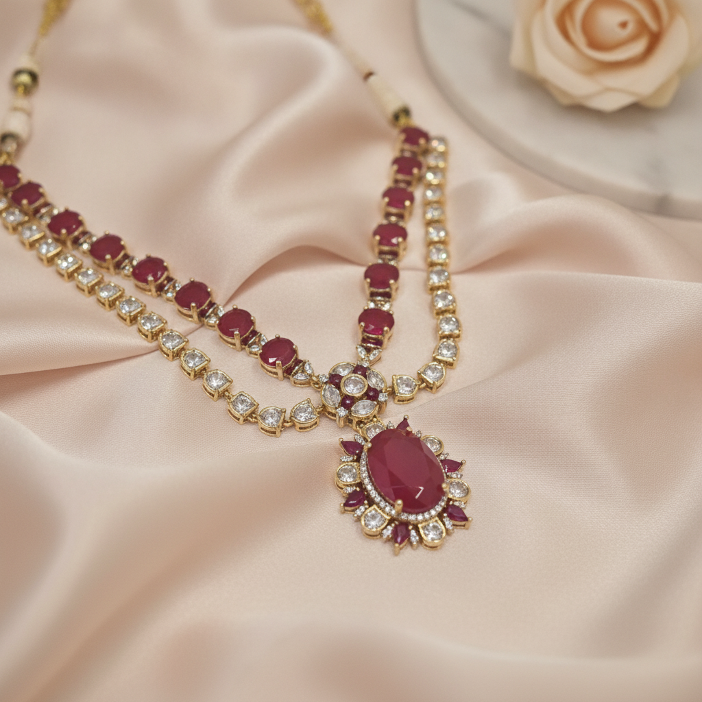 Isha · Ruby AD Necklace Set | Allure Jewelry by Rushi