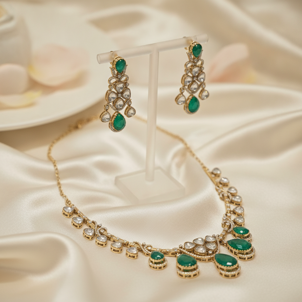 Meera · Gold Emerald Polki Set | Allure Jewelry by Rushi