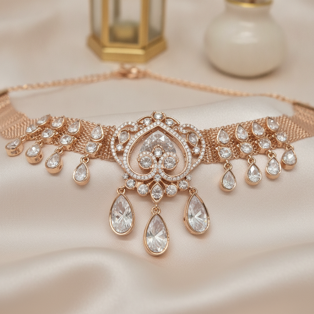 Anika · Rose Gold AD Choker Set | Allure Jewelry by Rushi