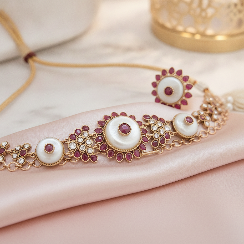 Mahira · Gold Pearl Ruby Choker Set | Allure Jewelry by Rushi