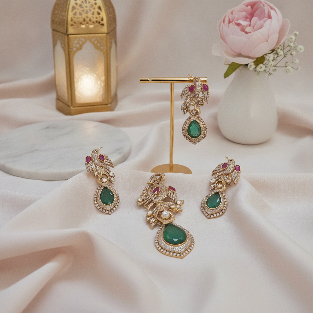 Maham · Green Ruby AD Pendant Set | Allure Jewelry by Rushi