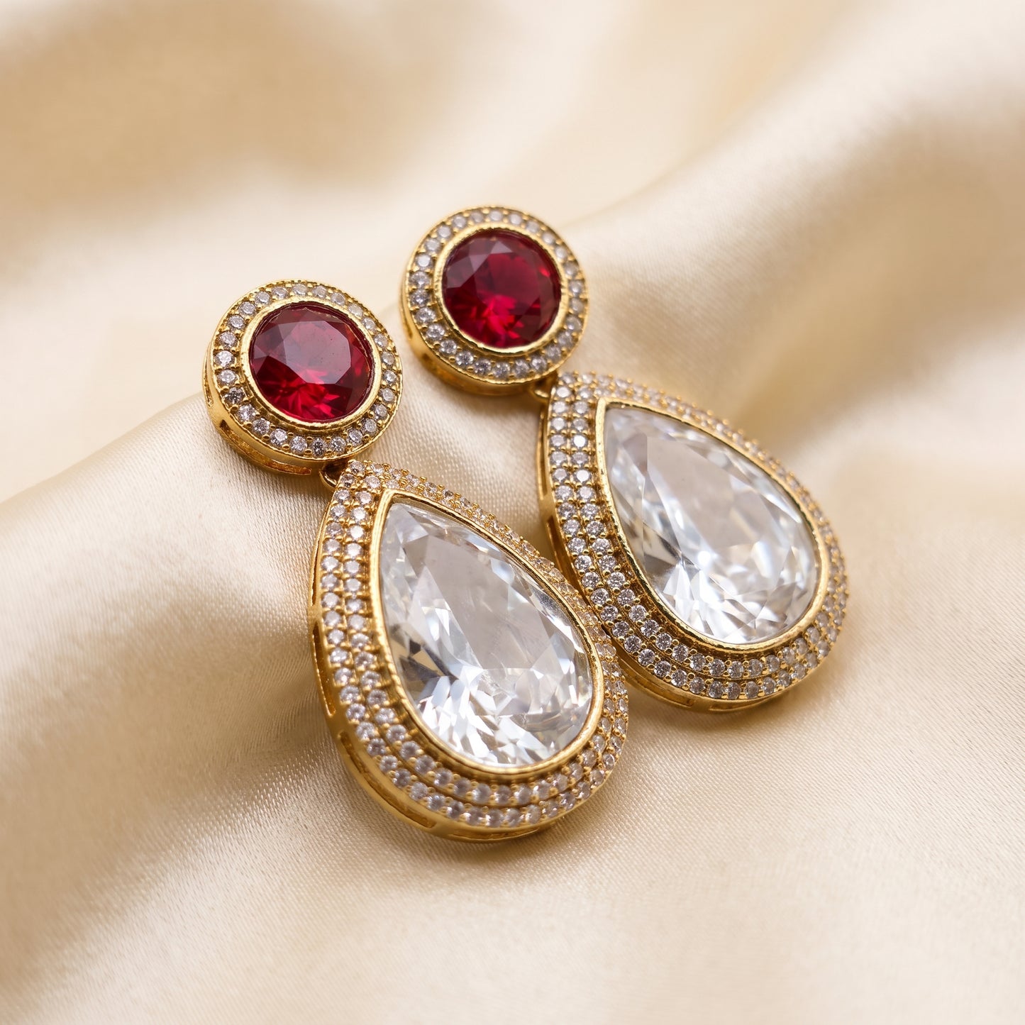 Noorleen · Ruby Red AD Dangler Earrings | Allure Jewelry by Rushi