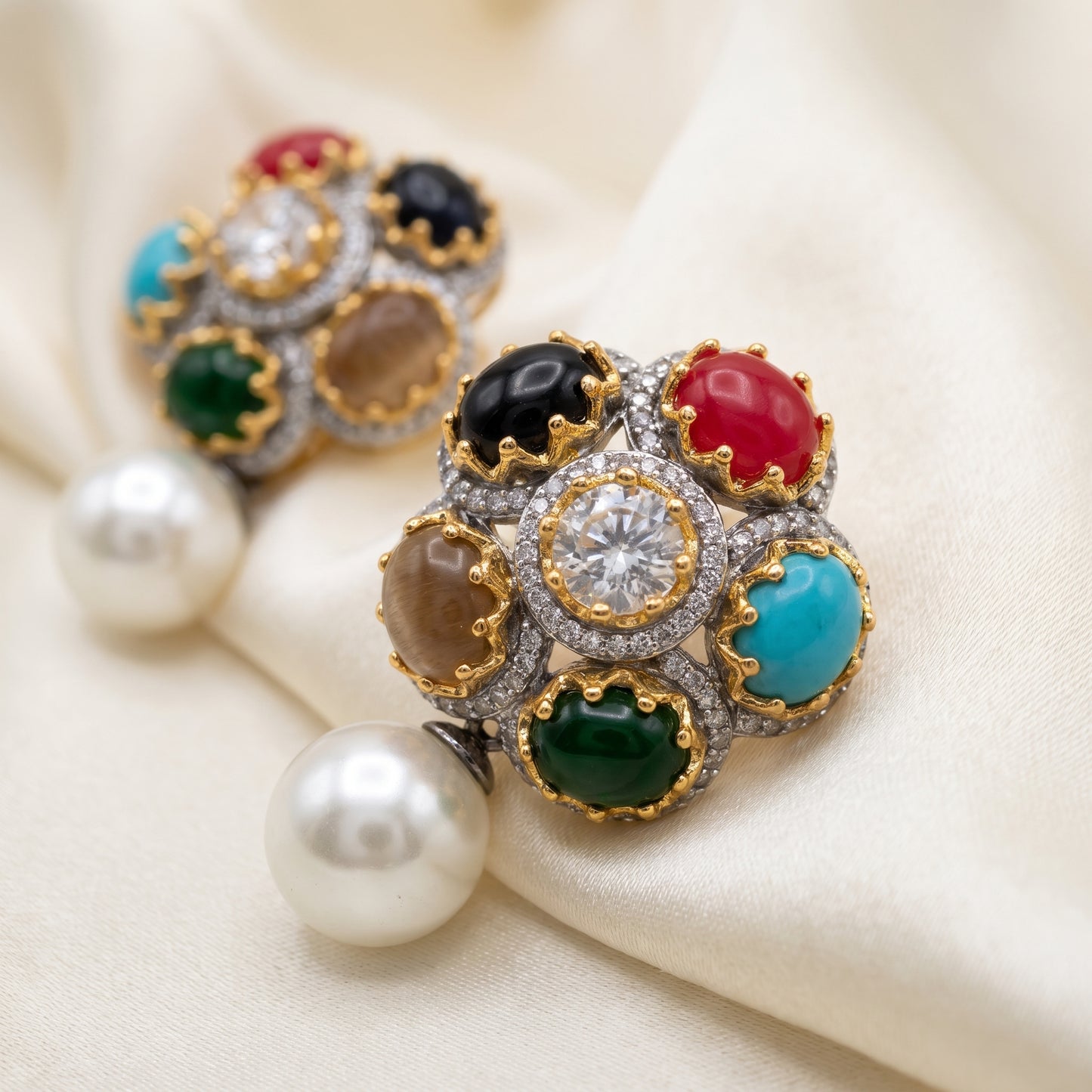 Ananya · Multicolor Stone Pearl Earrings | Allure Jewelry by Rushi