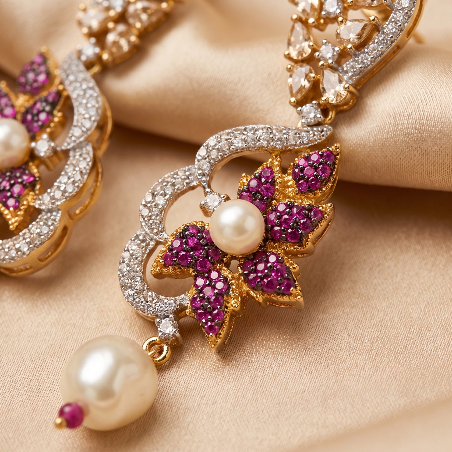 Hoorain · Floral AD Pearl Drop Earrings | Allure Jewelry by Rushi