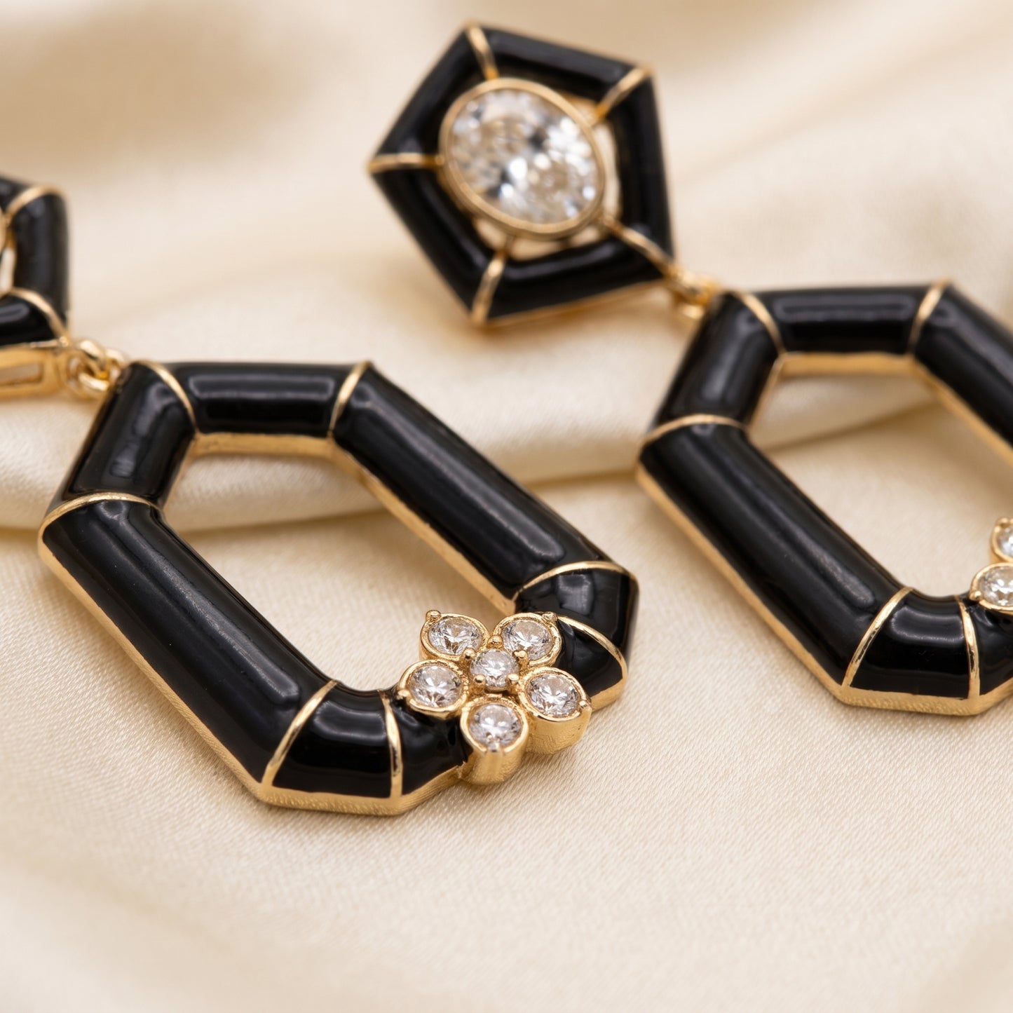Bisma · Black Enamel AD Drop Earrings | Allure Jewelry by Rushi