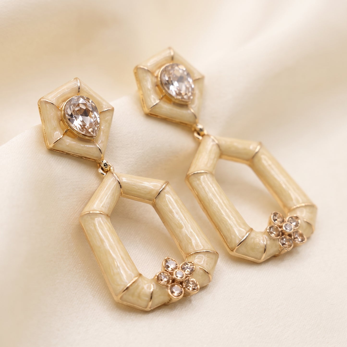 Gurleen · Cream Enamel AD Drop Earrings | Allure Jewelry by Rushi