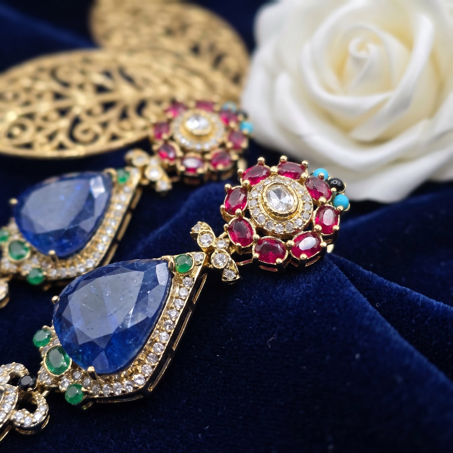 Malini · Blue Red Green AD Drop Earrings | Allure Jewelry by Rushi