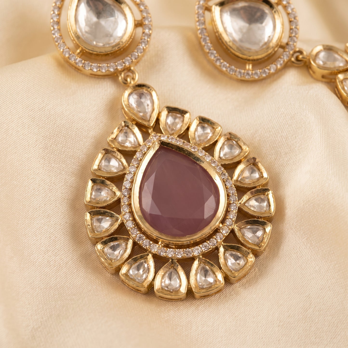 Urvi · Gold Polki Mauve Drop Earrings | Allure Jewelry by Rushi