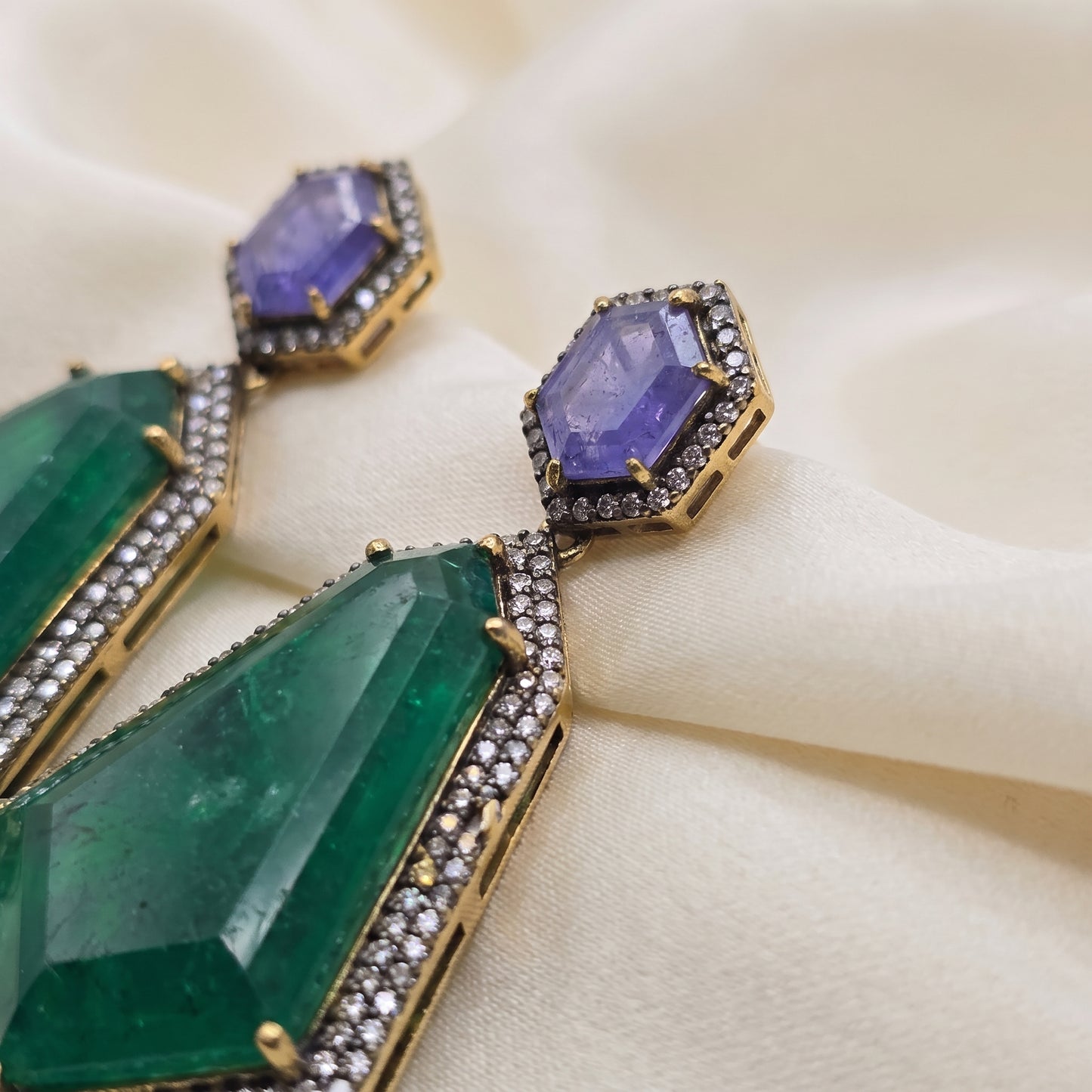 Manahil · Emerald Tanzanite AD Drop Earrings | Allure Jewelry by Rushi