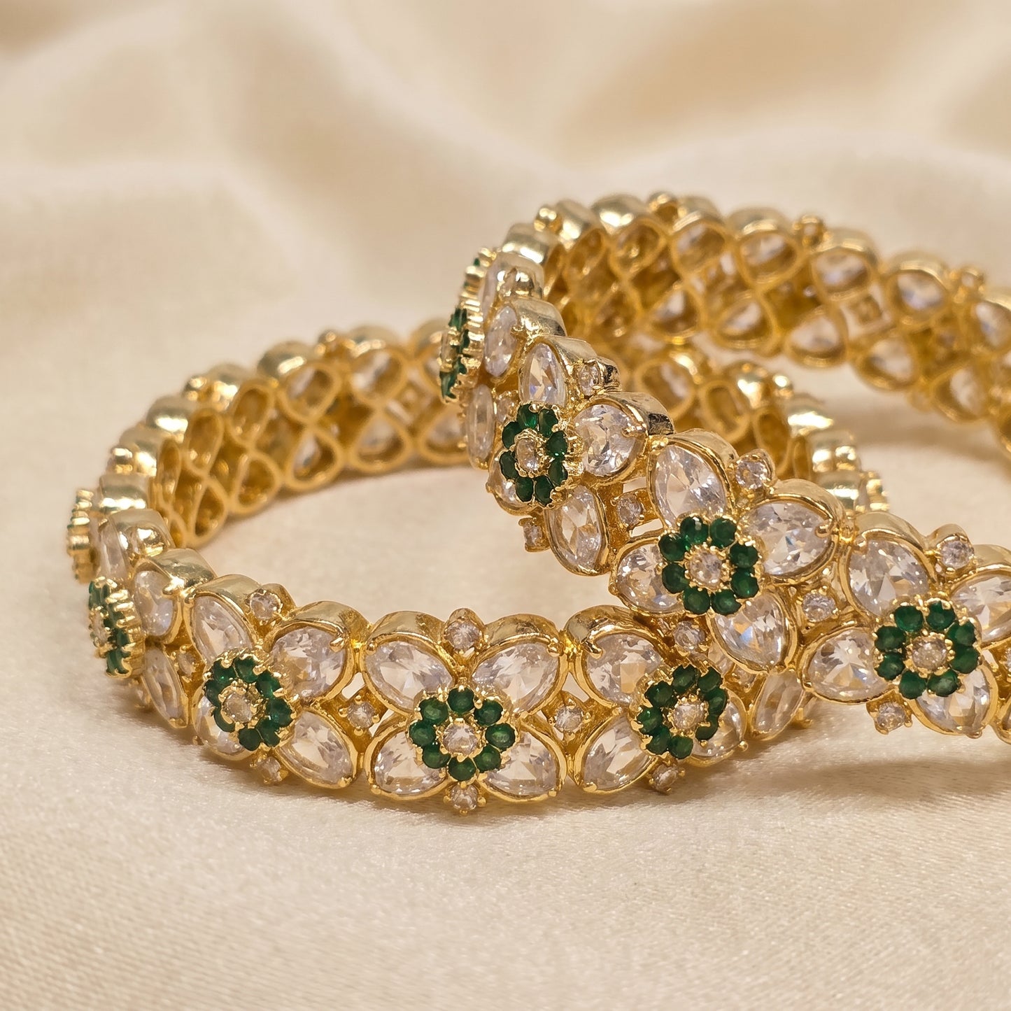 Avani · Gold Emerald Polki Style Bangles | Allure Jewelry by Rushi