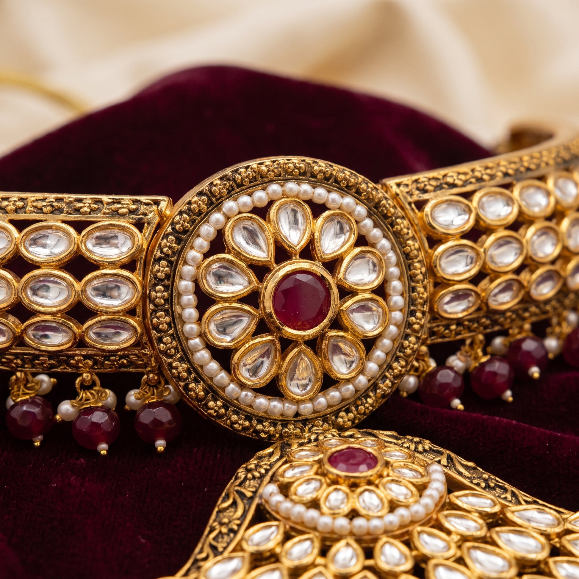 Riya · Kundan Ruby Choker Set necklace set — studio detail | Allure Jewelry by Rushi