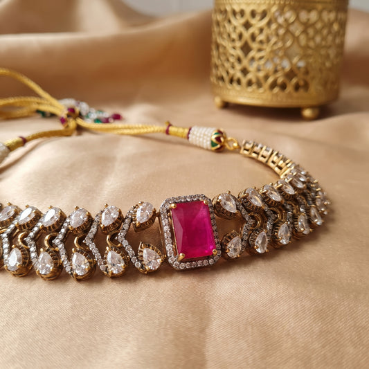 Leela · Fuchsia AD Necklace Set — studio detail | Allure Jewelry by Rushi