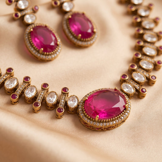 Pari · Pink Ruby AD Necklace Set — studio detail | Allure Jewelry by Rushi