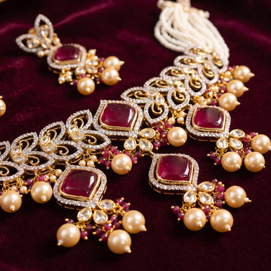 Prabhleen · Ruby AD Pearl Choker Set Necklace set — studio detail | Allure Jewelry by Rushi