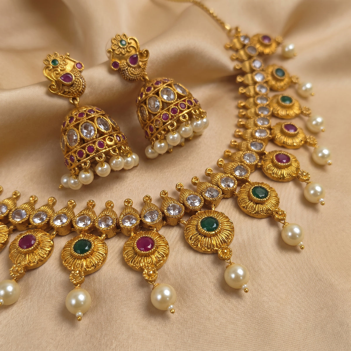 Alishba · Gold Traditional Necklace Set — studio detail | Allure Jewelry by Rushi