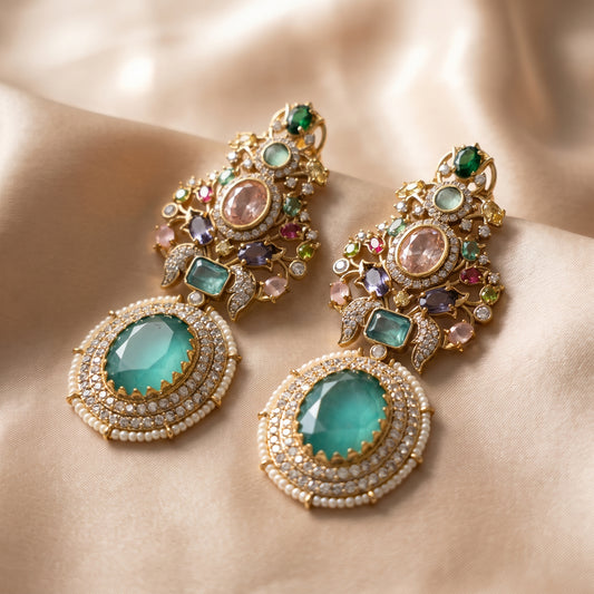 Reem · Multi · Color Kundan Chandelier Earrings — studio detail | Allure Jewelry by Rushi